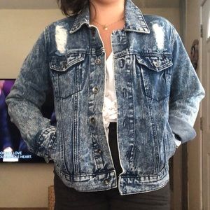 FOREVER 21 ACID WASH, DISTRESSED DENIM JACKET